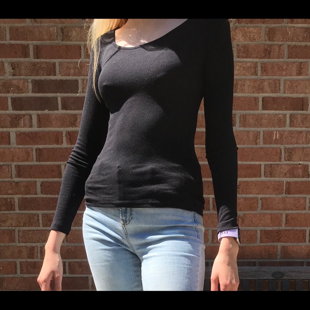 Plain black ribbed  long sleeve